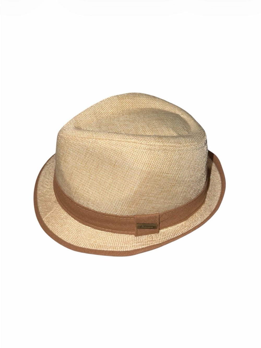 Tan and Brown Straw Fedora Hat